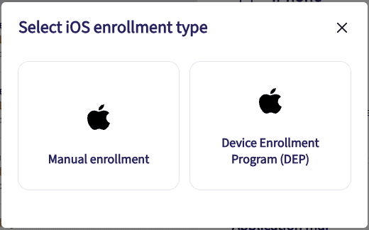 Select iOS enrollment type dialog