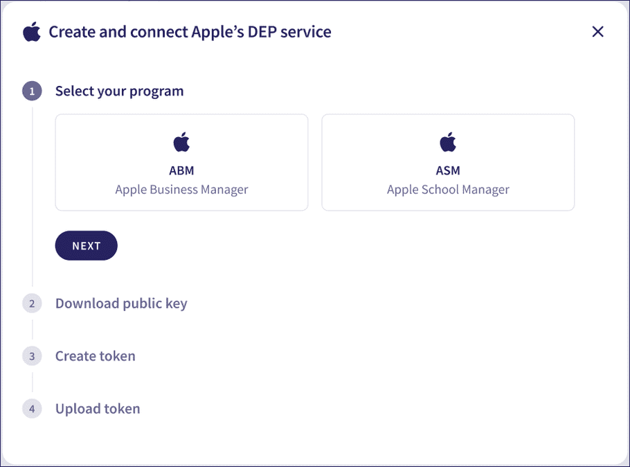 Create and connect DEP service dialog