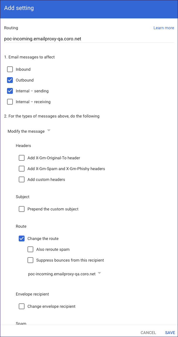 Configure routing in Gmail