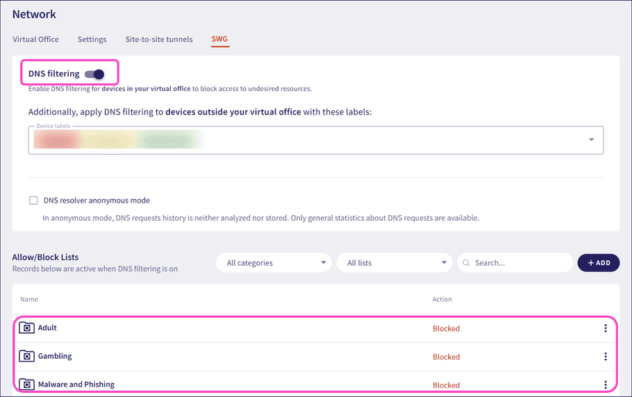DNS filtering