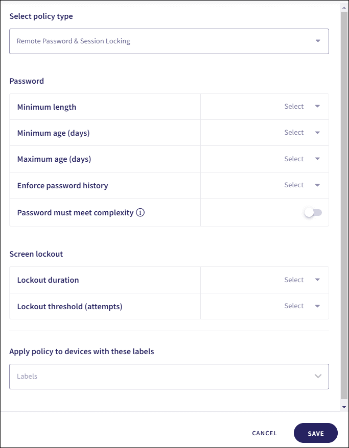 Password and session locking policy attributes