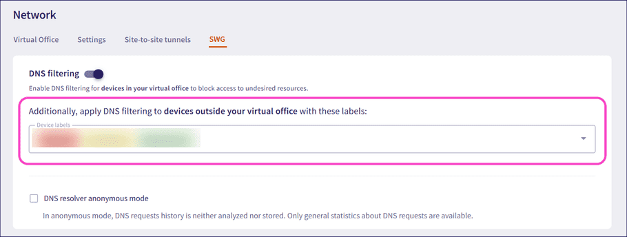 DNS filtering labels