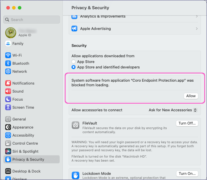 macOS privacy and security settings