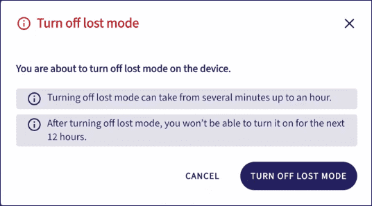 Turn off lost mode dialog