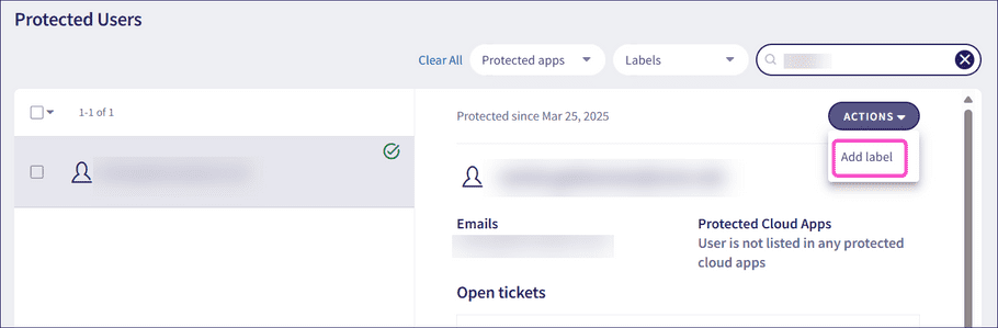 Users action menu