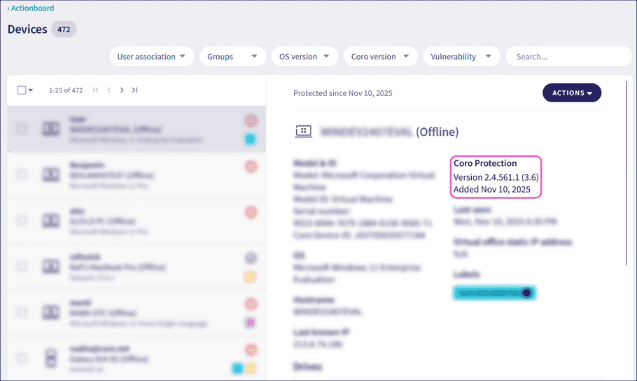 View Coro Agent version