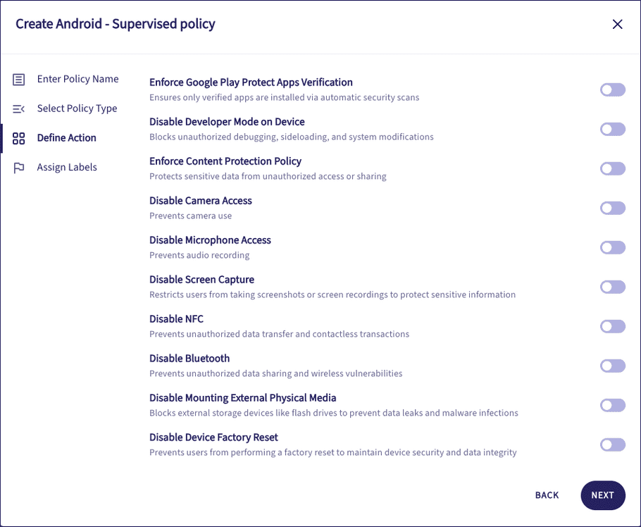 Setting security policy parameters