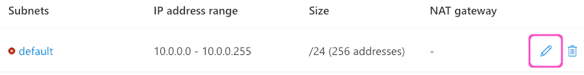 Azure Create virtual networks - edit default subnet