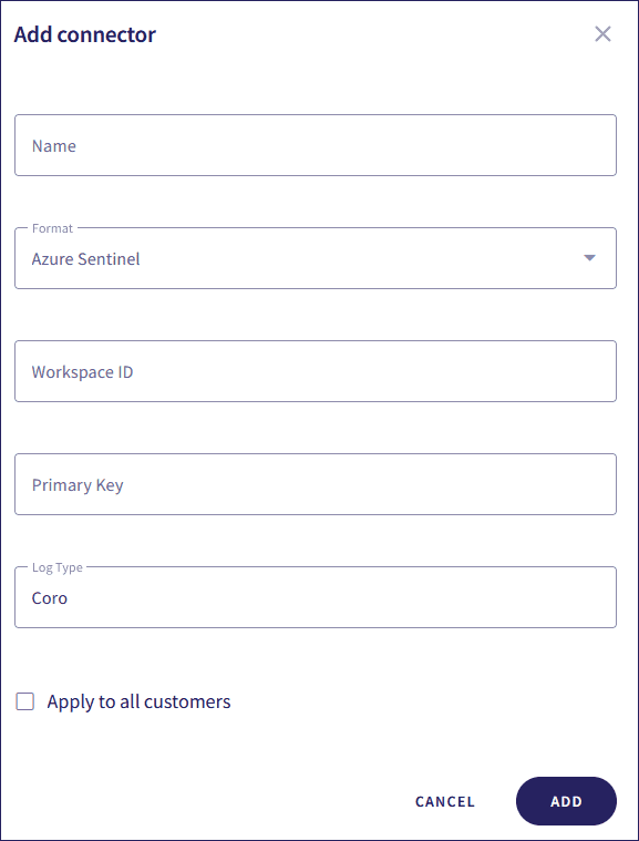 The MS Sentinel Add connector dialog