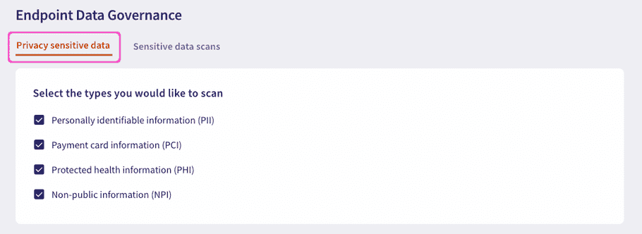 Privacy sensitive data settings