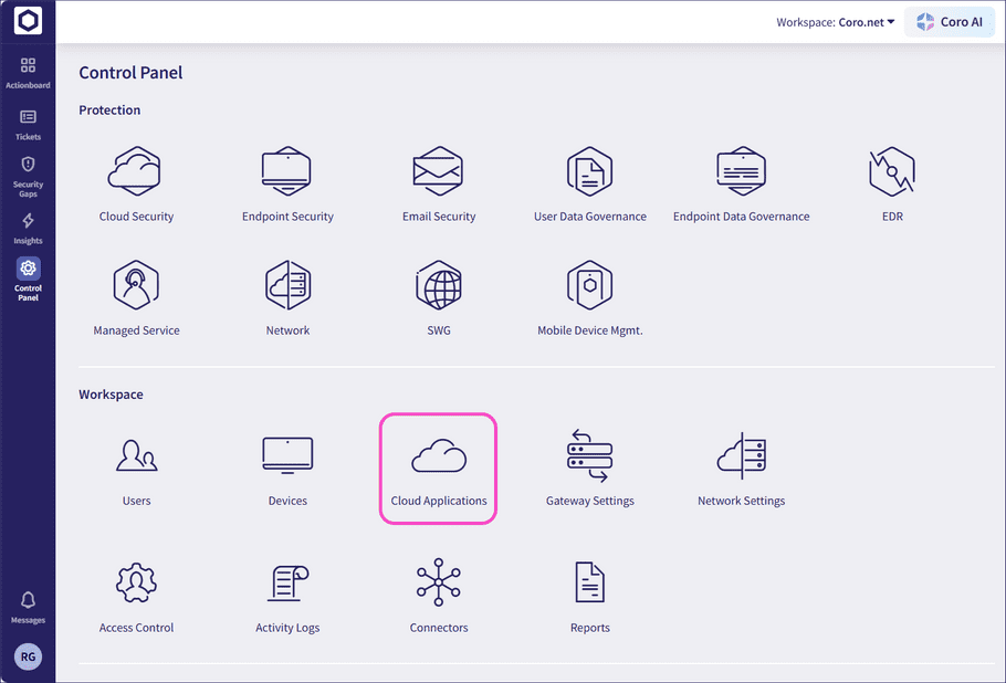 Cloud Applications icon in the Control Panel
