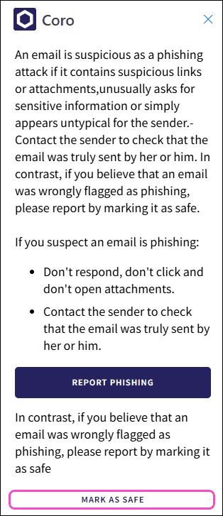 Report phishing or mark as safe