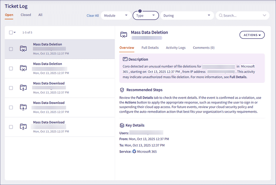 Mass data event ticket