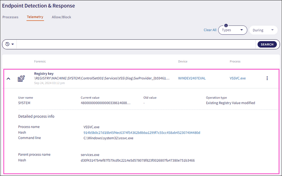 Registry key detailed process info