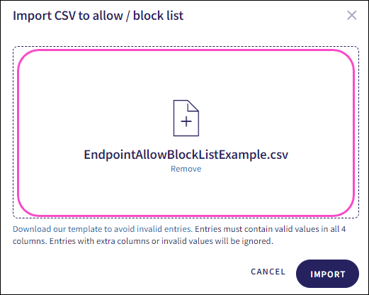 Selected CSV file