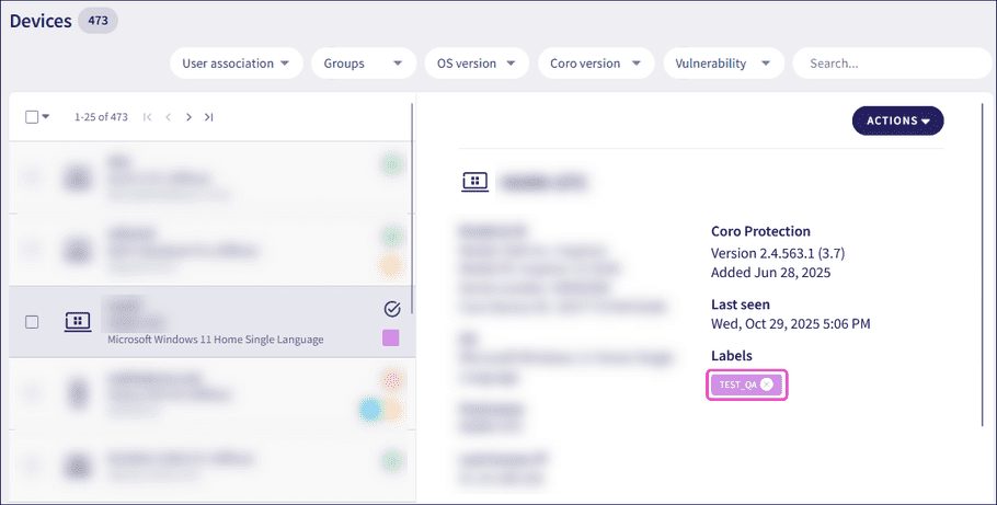 Devices page for removal