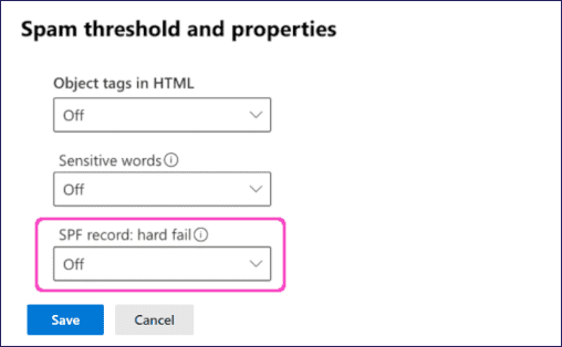 Setting SPF record: hard fail to Off