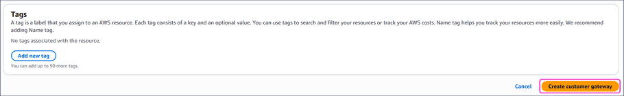 Create customer gateway select