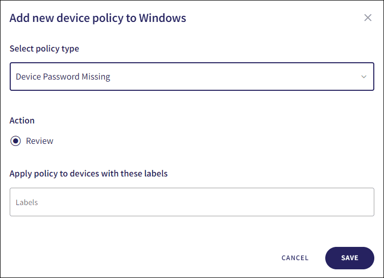 Add new Device Password Missing policy