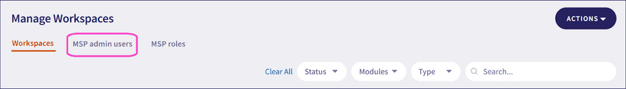 MSP admin users tab