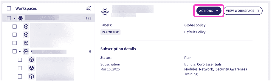 Hierarchy view actions