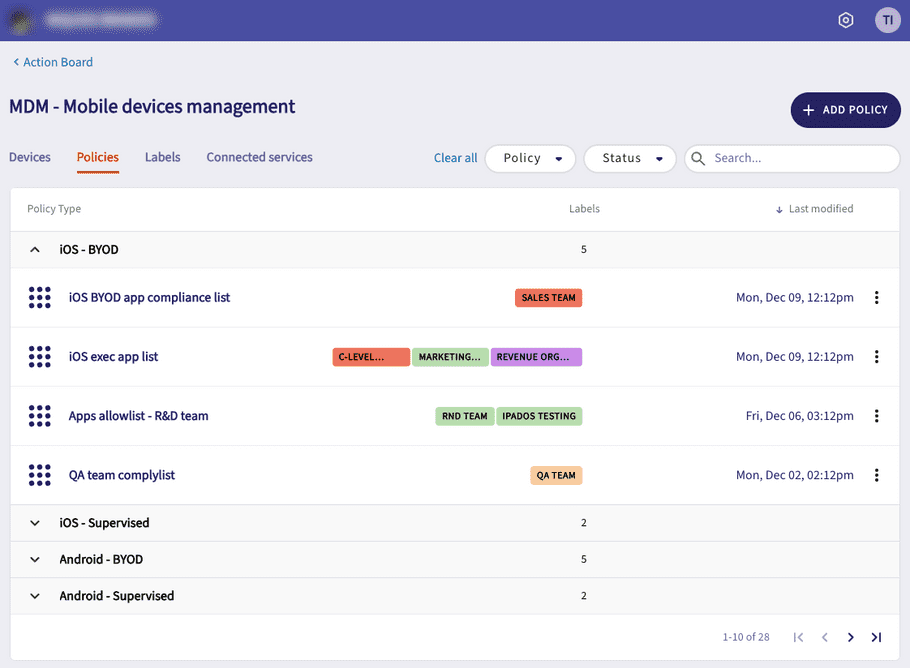 Policies tab