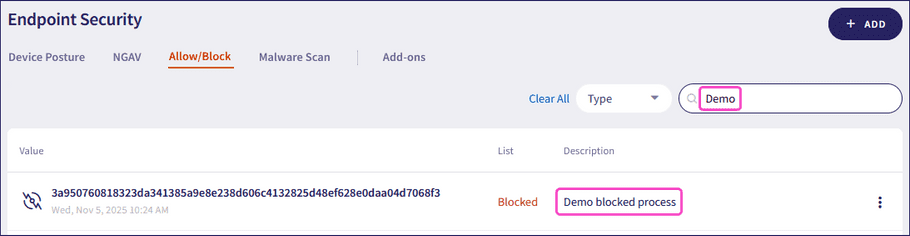 Search Allow/Block list