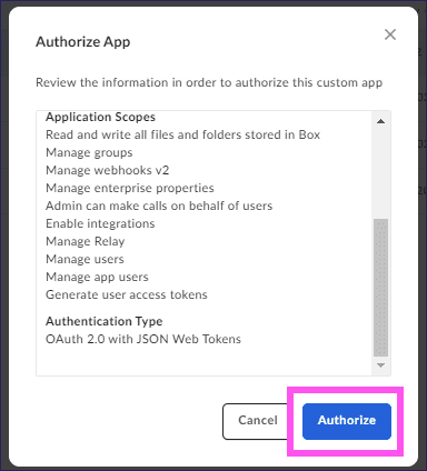 Authorizing app button