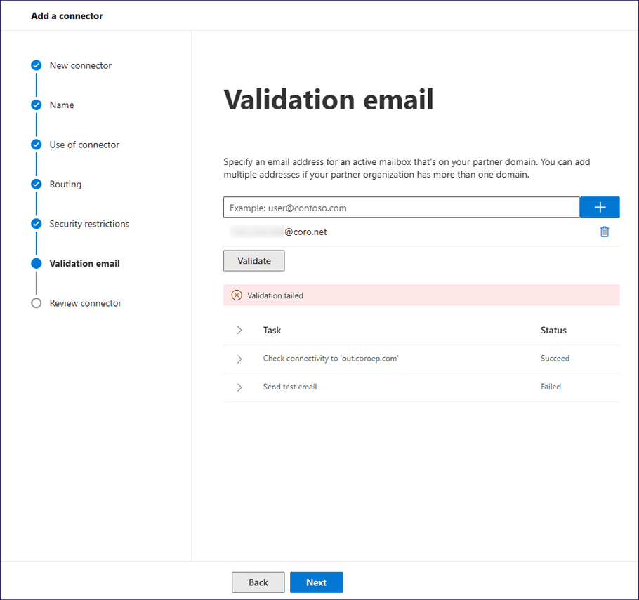 Validation step failure warning