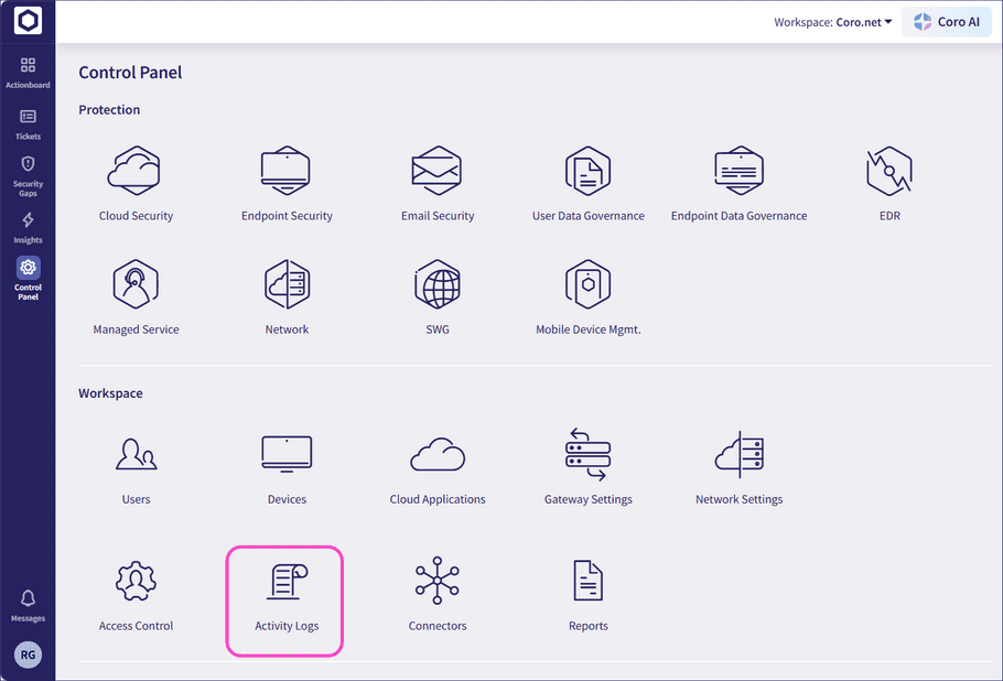 Accessing the Activity Log