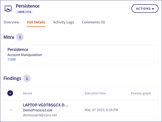 EDR ticket findings section