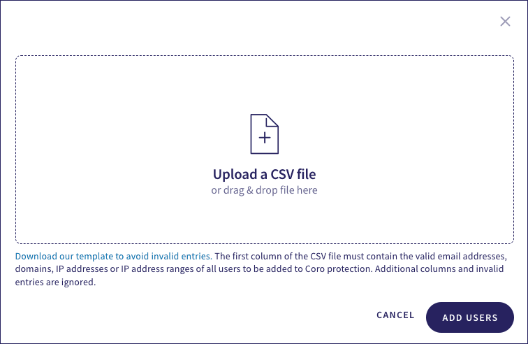 Upload a CSV file dialog