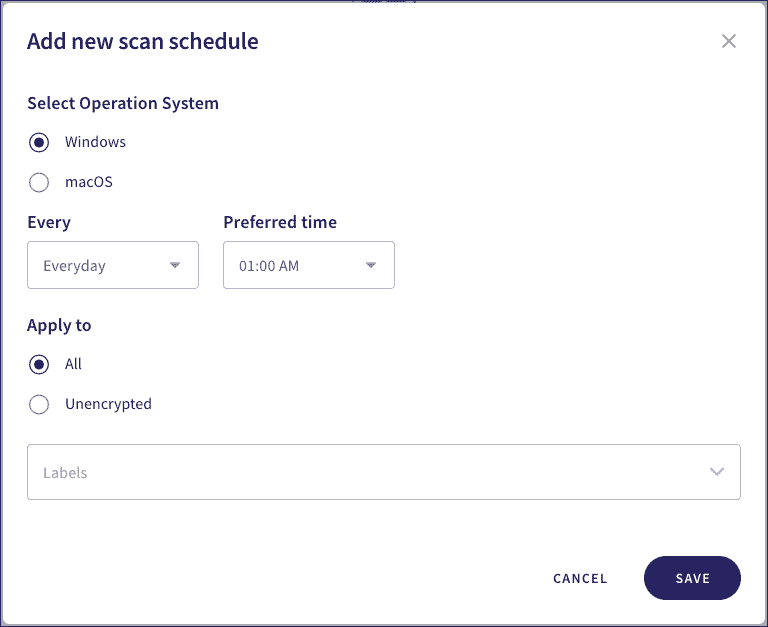 Add new scan schedule dialog