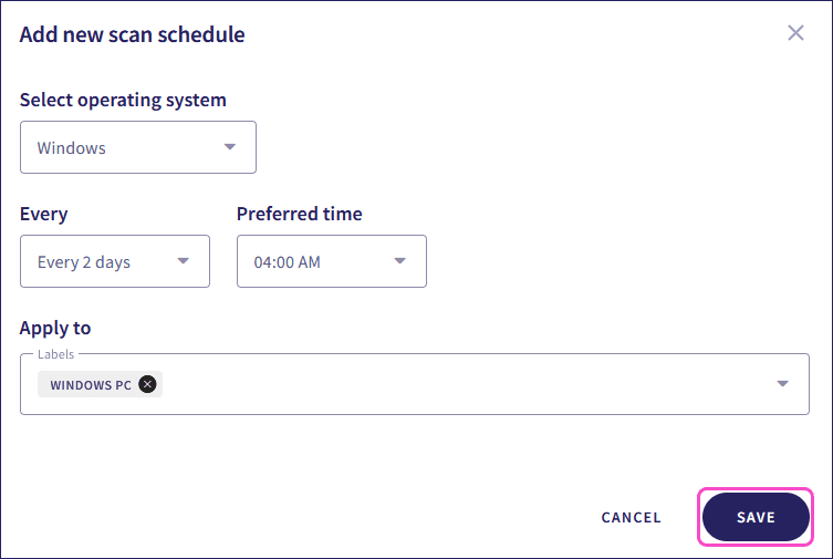 Save scan schedule