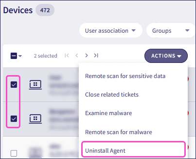 Agent uninstall multiple devices