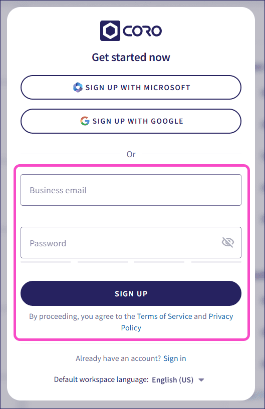 Email sign up button