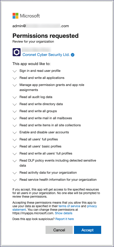Microsoft permissions request