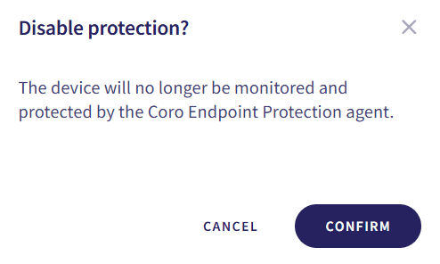 Device disable protection confirm