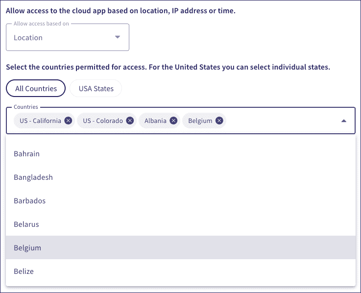 Access permissions - locations list