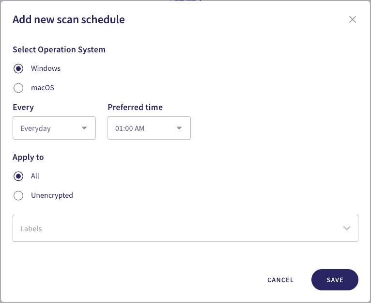 Add new scan schedule dialog