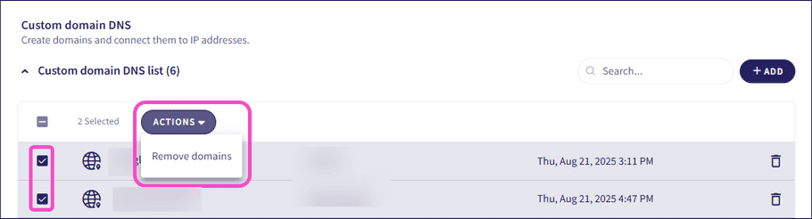 Remove domains