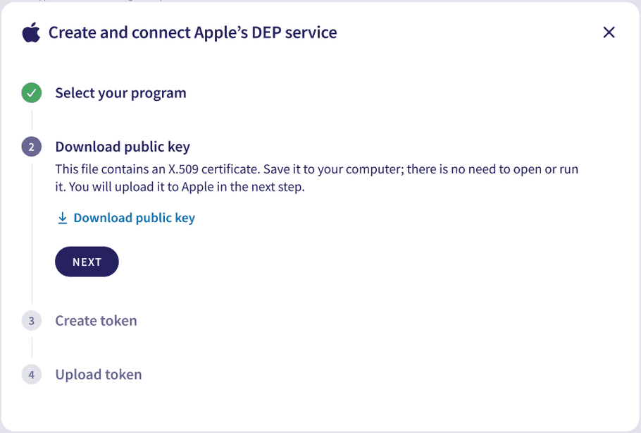 Create and connect DEP service step 2