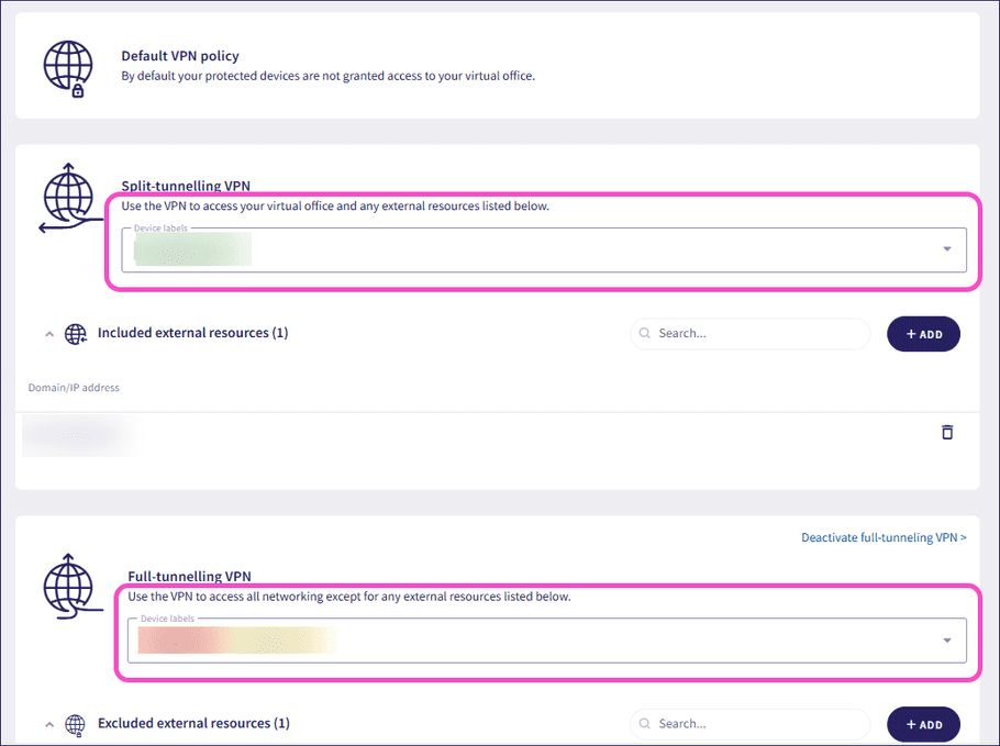 Add device label to VPN policy