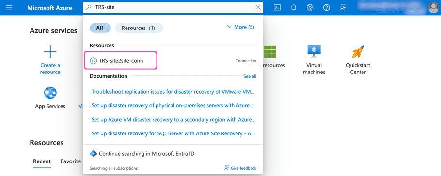 Azure search for site-to-site connection resource