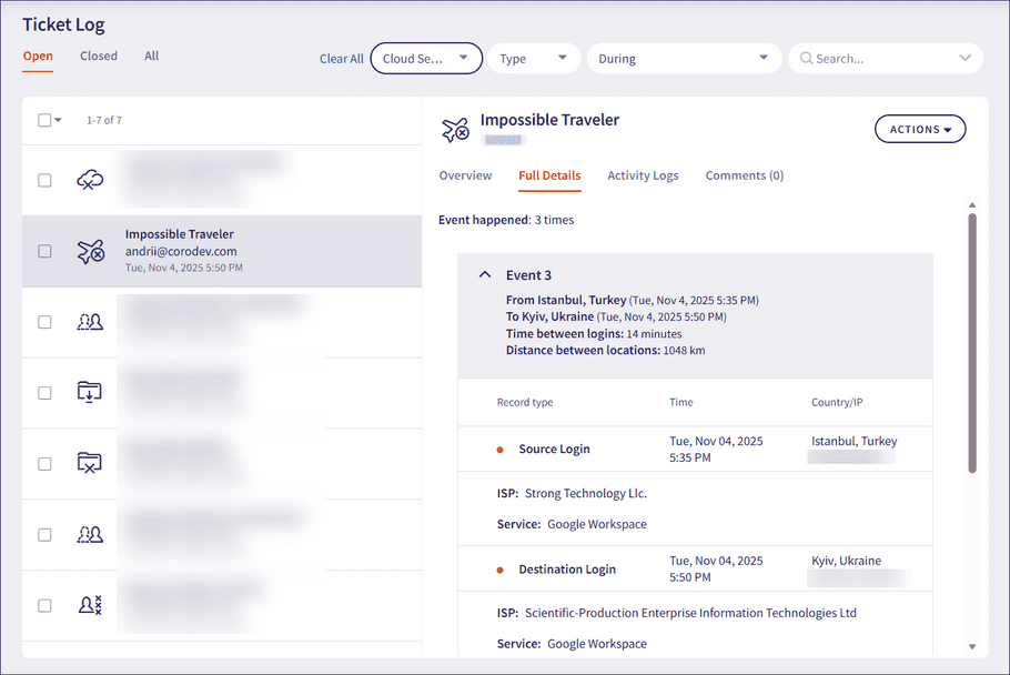 Impossible traveler ticket - details