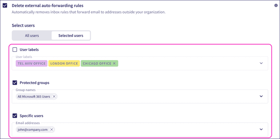 Auto-forwarding blocking specified user selection