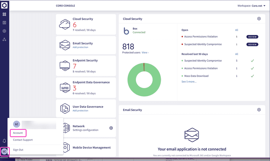 User profile menu