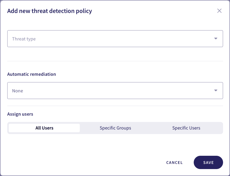 Add new threat detection policy dialog