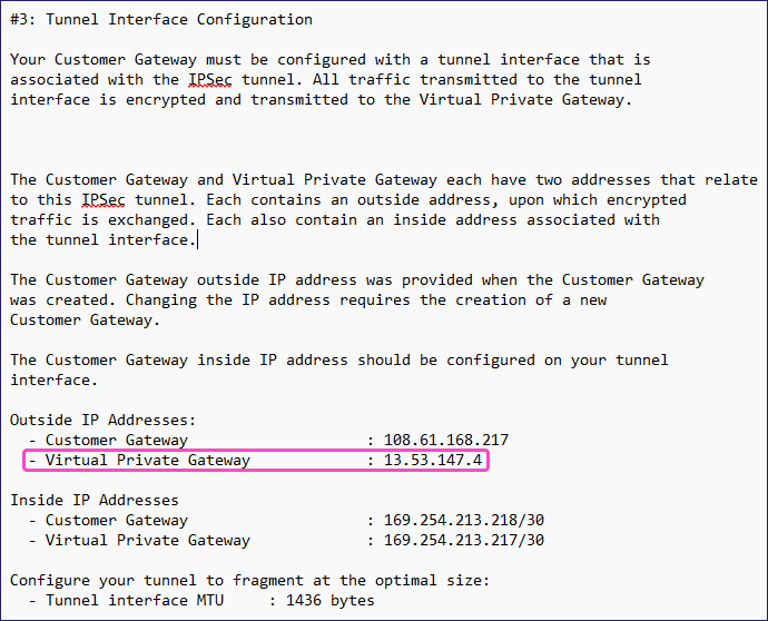 site-to-site tunnel config values