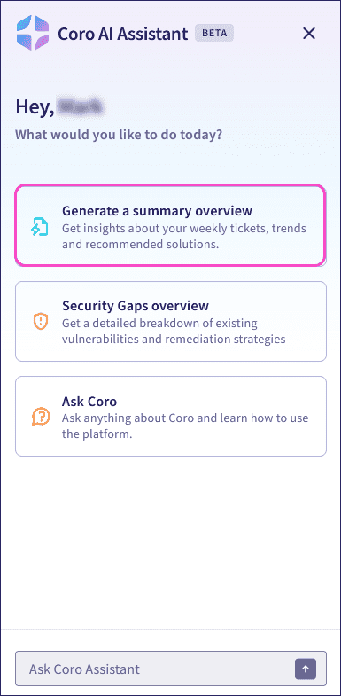 Coro AI ticket summary